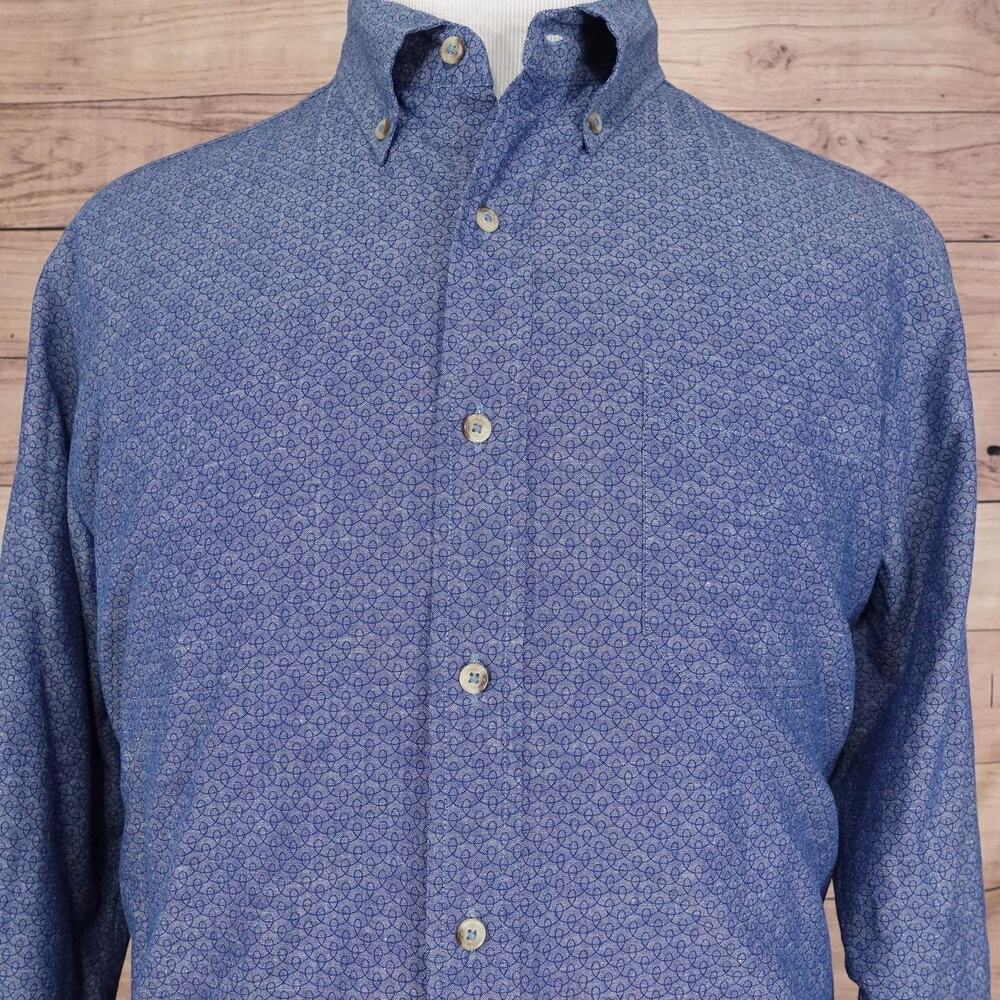 Southern Tide Shirt Mens Large Blue Trim Fit Button Down Long Sleeve Linen Blend
